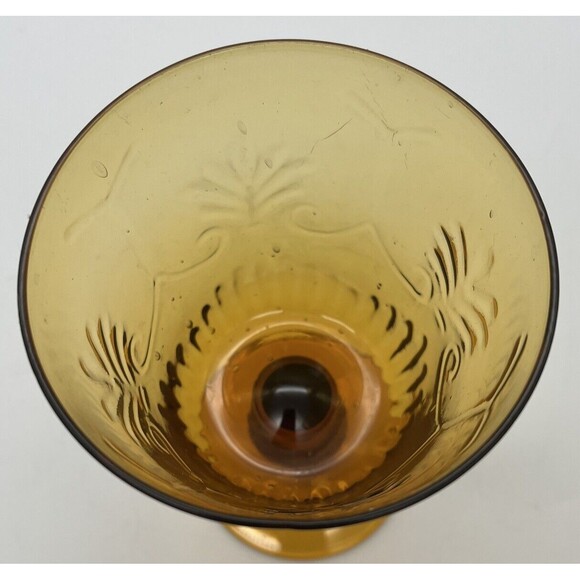 Vintage Amber "Circleware" Glass Water Wine Goblet Made in China Fleur de lis - Picture 3 of 6